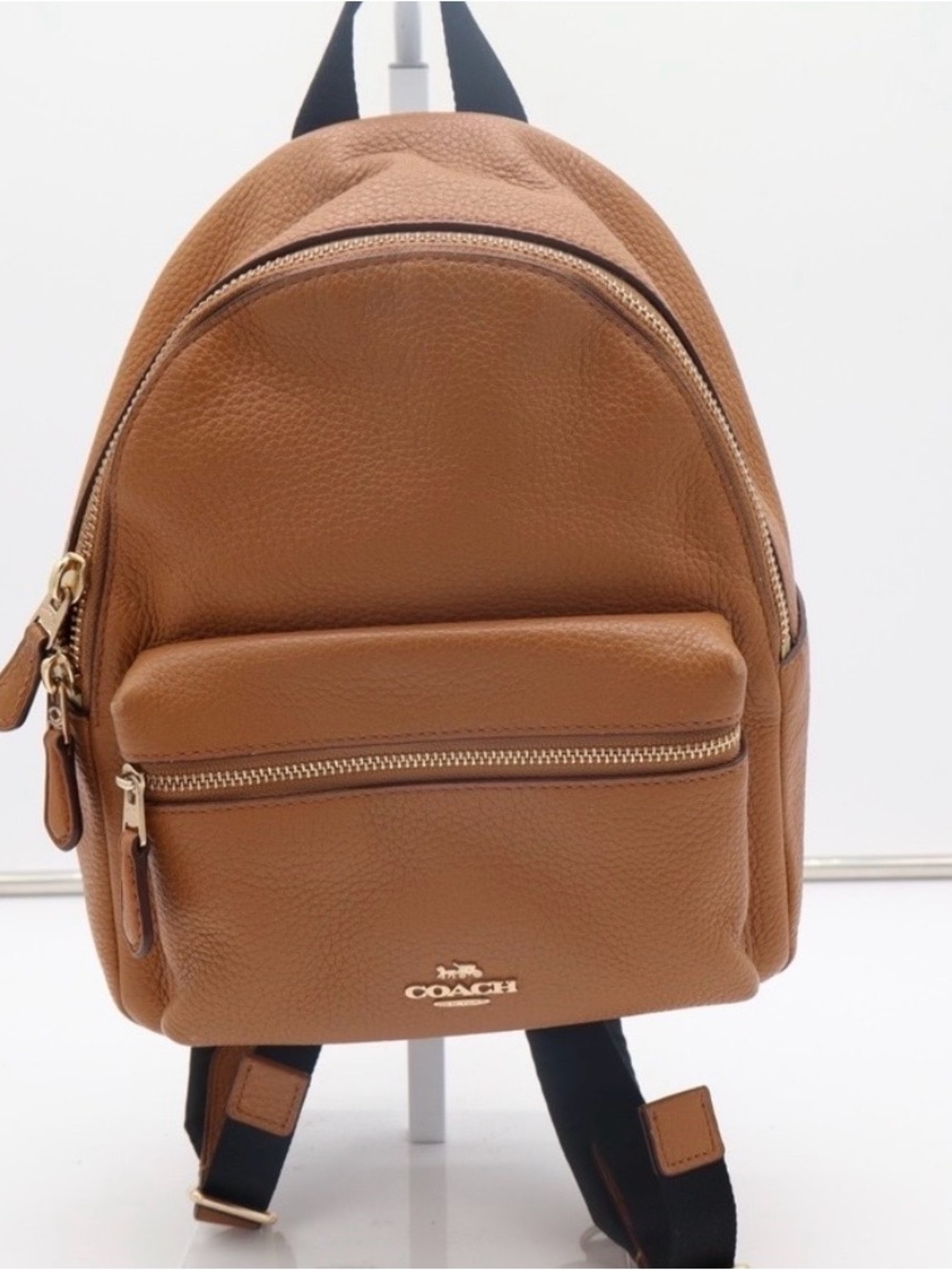 NWOT Coach Charlie Tan Pebbled Leather Medium Backpack (Style F30550).